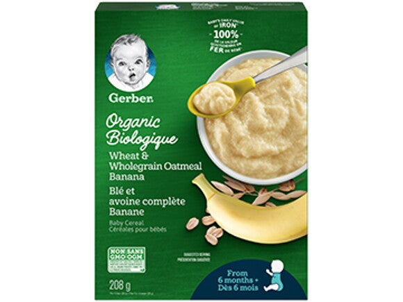 GERBER® Organic Wheat & Wholegrain Oat Banana, Baby Cereal