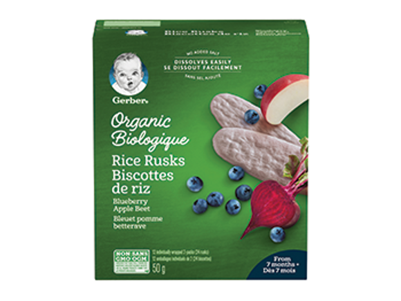 gerber rice rusks, toddler snacks, 7 month baby food, gerber, blueberry, apple, beets