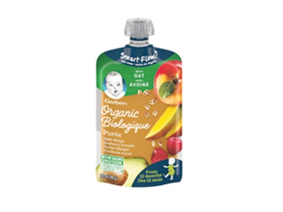 Gerber puree, toddler, apple, mango, raspberry, snack