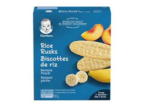 baby snacks rice rusk banana peach