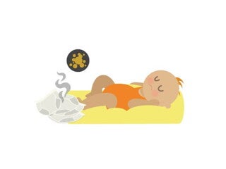 Illustration of Baby with a diaper with poop