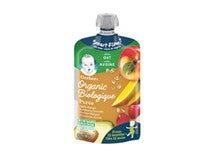 Gerber puree, toddler, apple, mango, raspberry, snack Gerber puree toddler apple mango raspberry snack