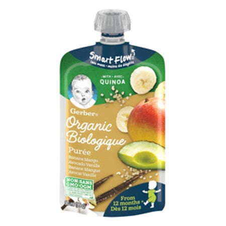 gerber puree, toddler snack, avocado, peach, baby food gerber puree, toddler snack, avocado, peach, baby food