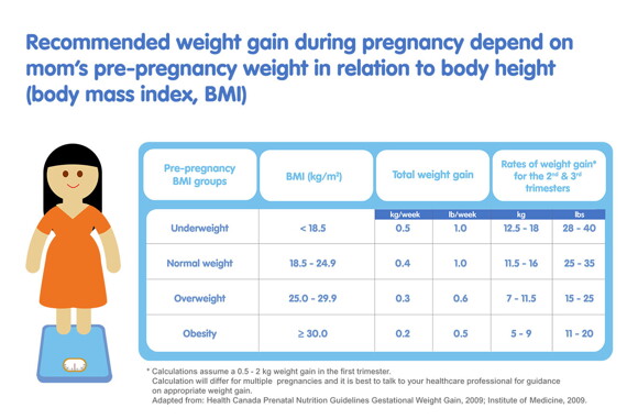 Recommended weight gain during pregnancy